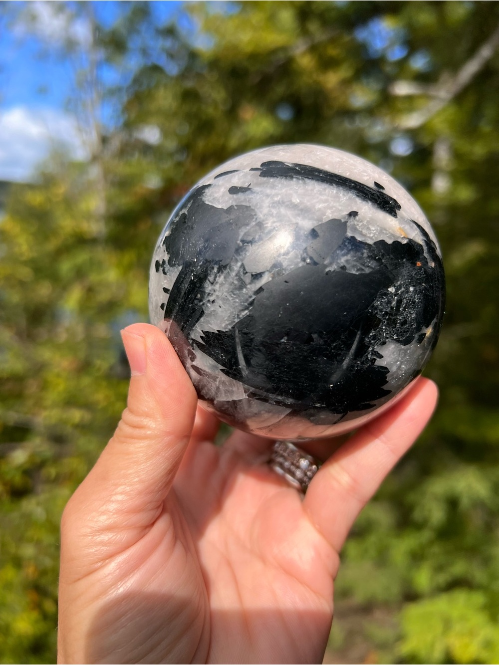 Black (7) tourmaline sphere | crystal